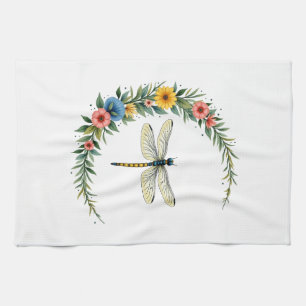 Dragonfly Boho Crescent Moon Peace Sign Hippie Dra Tea Towel