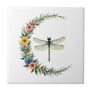 Dragonfly Boho Crescent Moon Peace Sign Hippie Dra Tile