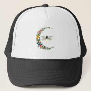 Dragonfly Boho Crescent Moon Peace Sign Hippie Dra Trucker Hat