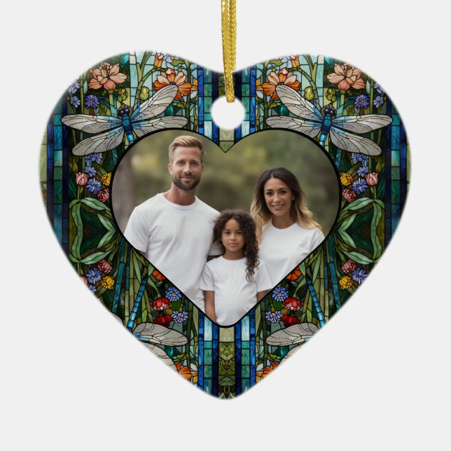 Dragonfly boho floral botanical stain glass  ceramic tree decoration (Front)