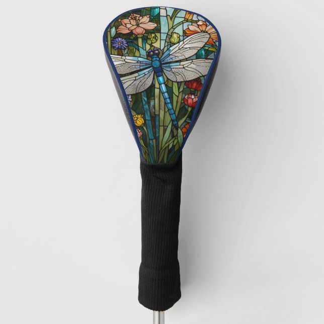 Dragonfly boho floral botanical stain glass golf head cover (Front)