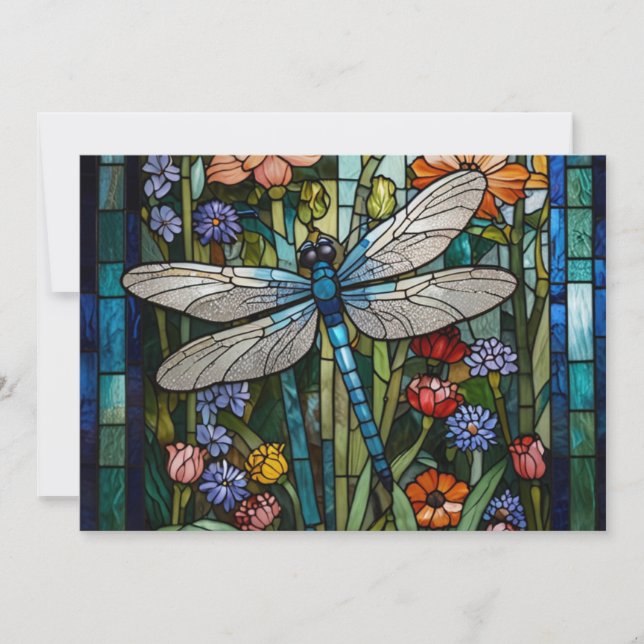 Dragonfly boho floral botanical stain glass invitation (Front)