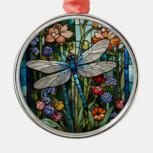 Dragonfly boho floral botanical stain glass metal tree decoration