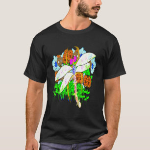 Dragonfly Broach And Flowers T-Shirt