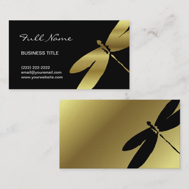 Dragonfly Business Card Designs | Gold & Black (Front/Back)
