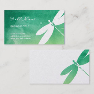 Dragonfly Business Cards   Green Yellow Watercolor