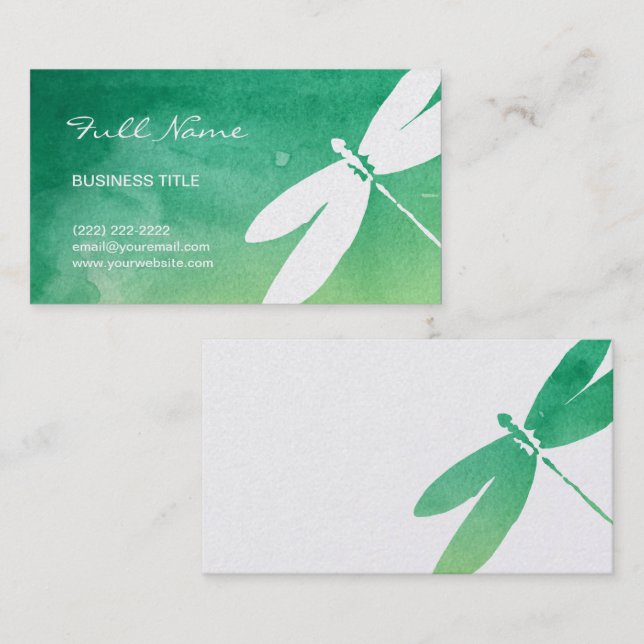 Dragonfly Business Cards | Green Yellow Watercolor (Front/Back)