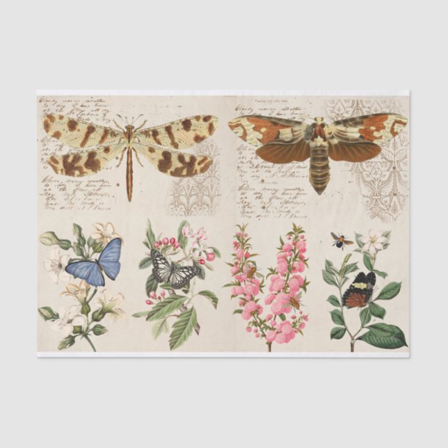Dragonfly Butterfly Moth flowers Tissue Paper (Front)