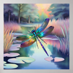 Dragonfly By The Pond Poster