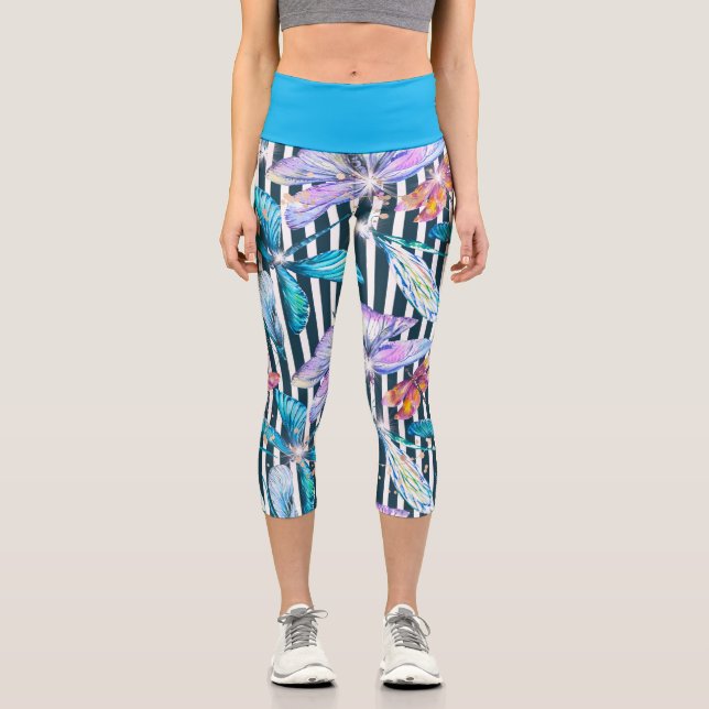 Dragonfly Capris Colourful with Black Stripes (Front)