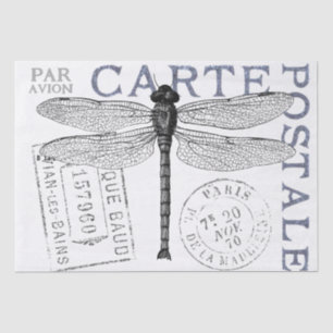 Dragonfly Carte Postale French Postmark Decoupage  Tissue Paper