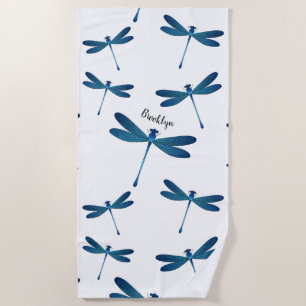 Dragonfly cartoon illustration beach towel