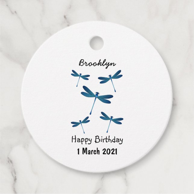 Dragonfly cartoon illustration favour tags (Front)