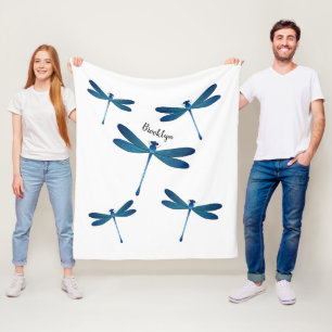 Dragonfly cartoon illustration fleece blanket