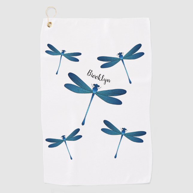 Dragonfly cartoon illustration  golf towel (Front)