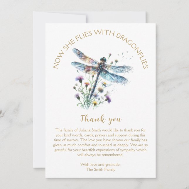 Dragonfly Celebration of Life Thank You Card (Front)