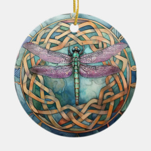 Dragonfly Celtic Knot Ceramic Tree Decoration