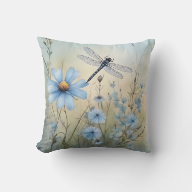 Dragonfly Charisma | Watercolor Wildflower Cushion (Front)