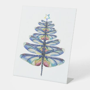 Dragonfly christmas pedestal sign