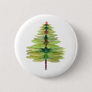 dragonfly christmas tree 6 cm round badge