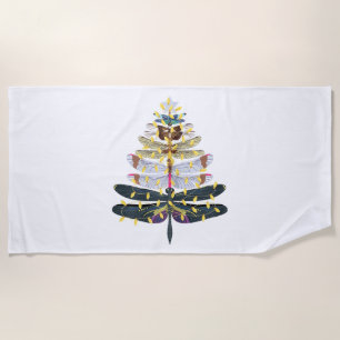 Dragonfly Christmas Tree Beach Towel