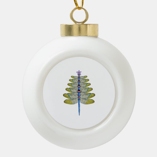 Dragonfly Christmas Tree, Christmas insect Lover Ceramic Ball Christmas Ornament (Front)