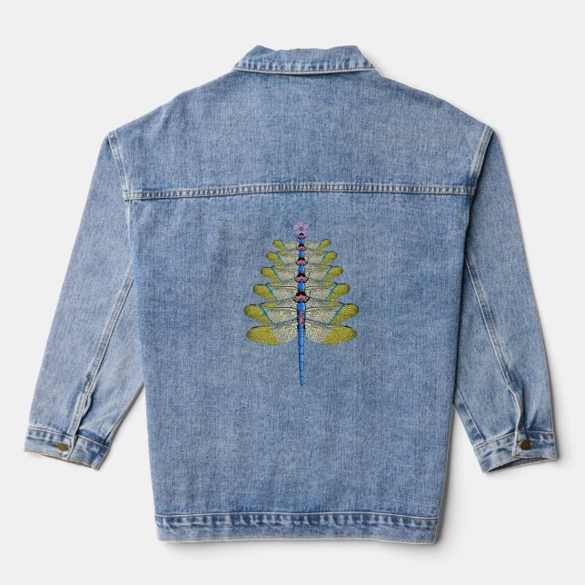 Dragonfly Christmas Tree, Christmas insect Lover Denim Jacket (Back)