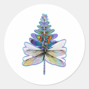 Dragonfly Christmas tree Classic Round Sticker