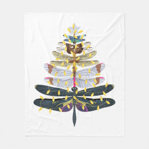 Dragonfly Christmas Tree Fleece Blanket