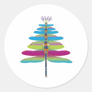 Dragonfly Christmas Tree Funny Insects Lover Xmas Classic Round Sticker