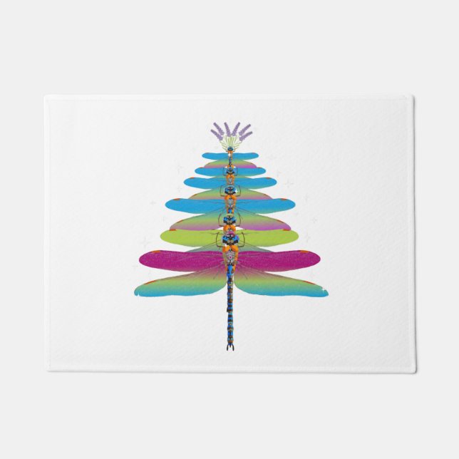 Dragonfly Christmas Tree Funny Insects Lover Xmas Doormat (Front)