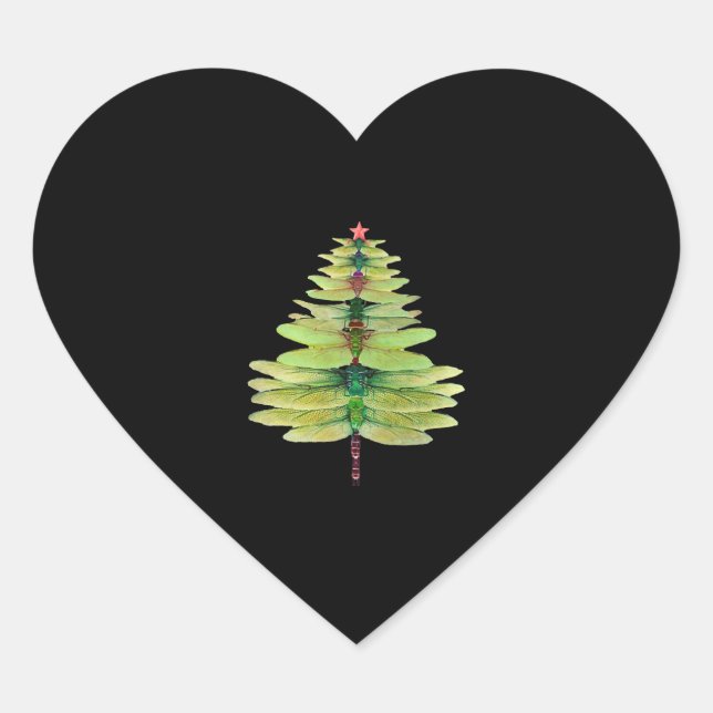 dragonfly christmas tree  heart sticker (Front)