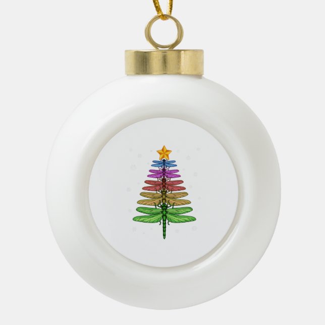 Dragonfly Christmas Tree Shirt Insect Lover Xmas C Ceramic Ball Christmas Ornament (Front)