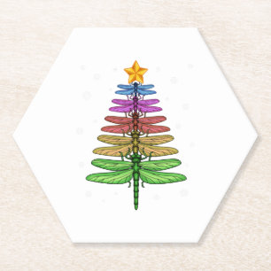 Dragonfly Christmas Tree Shirt Insect Lover Xmas C Paper Coaster