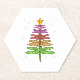 Dragonfly Christmas Tree Shirt Insect Lover Xmas C Paper Coaster