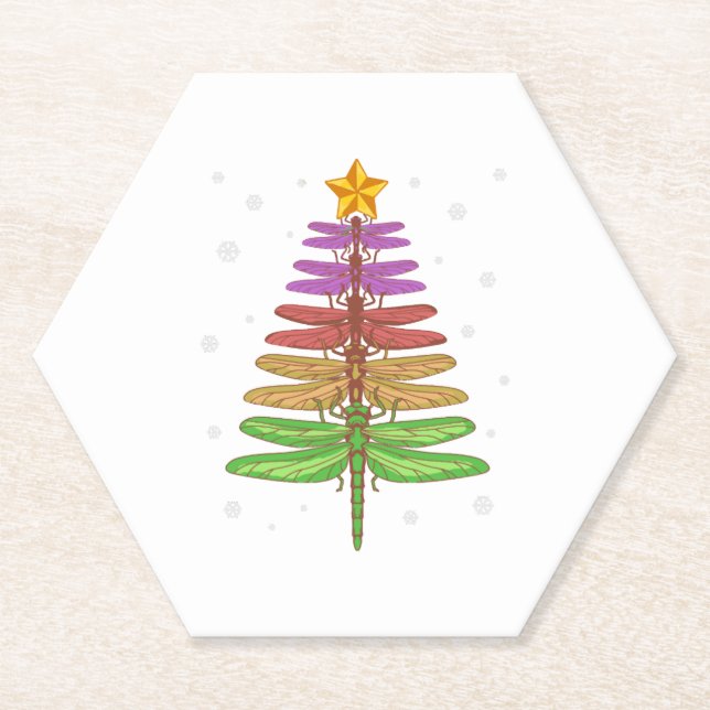 Dragonfly Christmas Tree Shirt Insect Lover Xmas C Paper Coaster (Front)