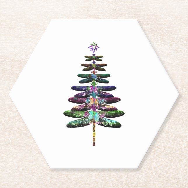 Dragonfly Christmas Tree Shirt Insect Lover Xmas C Paper Coaster (Front)