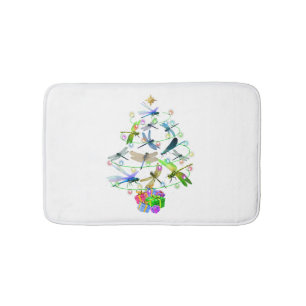 Dragonfly Christmas Tree Vintage Insects Lovers Bath Mat