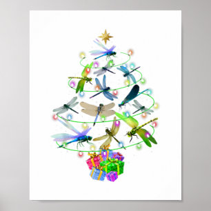 Dragonfly Christmas Tree Vintage Insects Lovers Poster