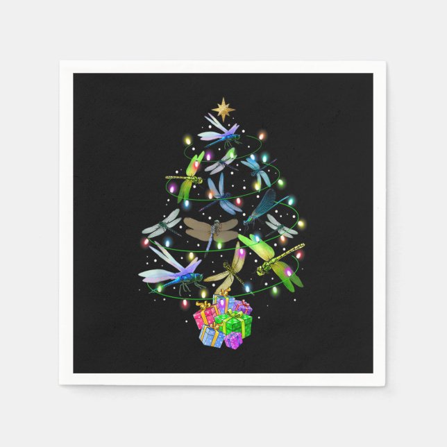 Dragonfly Christmas Tree Vintage Insects Lovers Xm Napkin (Front)