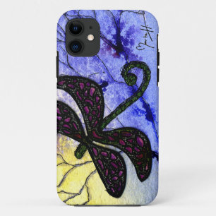 Dragonfly Collage over Watercolor - Blue Yellow iPhone 11 Case