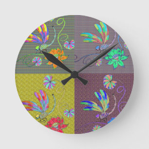 Dragonfly Collage Round Clock