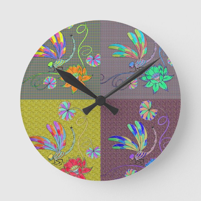 Dragonfly Collage Round Clock (Front)