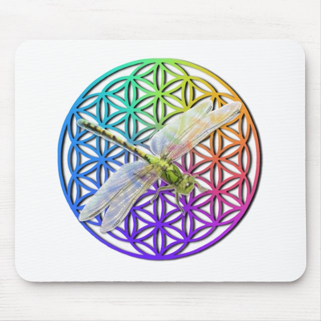 Dragonfly | colorful flower of life | chakra zen mouse mat (Front)