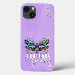 Dragonfly Colourful Encouraging Words Purple iPhone 13 Case