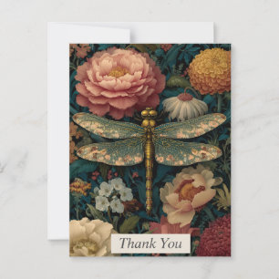 Dragonfly & Colourful Flowers Thank You Card