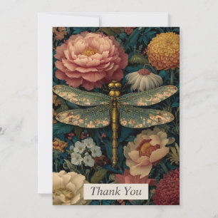 Dragonfly & Colourful Flowers Thank You Card