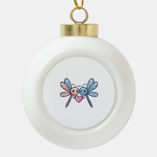 Dragonfly couple in love animal Valentine's Day Ceramic Ball Christmas Ornament
