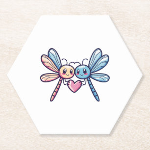 Dragonfly couple in love animal Valentine's Day Paper Coaster