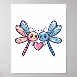 Dragonfly couple in love animal Valentine's Day Poster